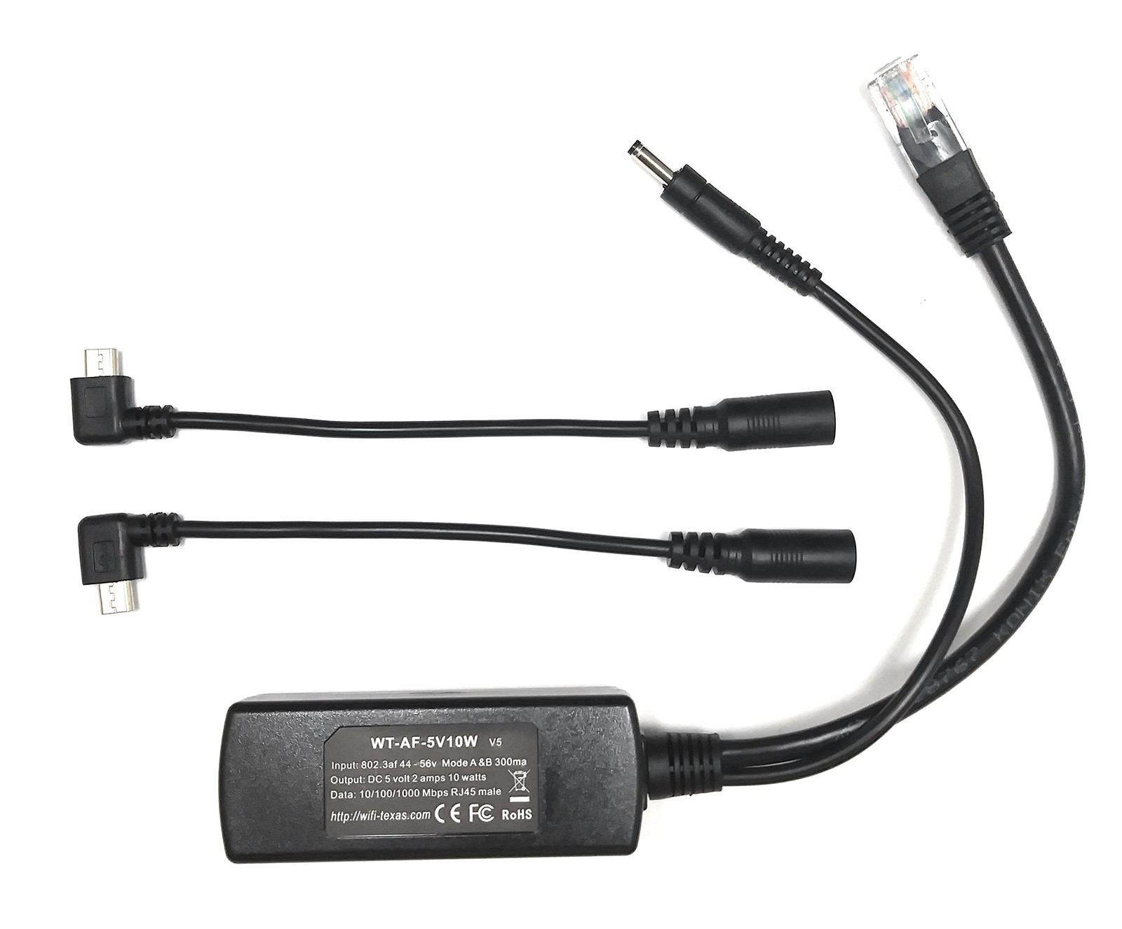 PoE Texas 802.3af Splitter with MicroUSB, 5V 10W Gigabit Black