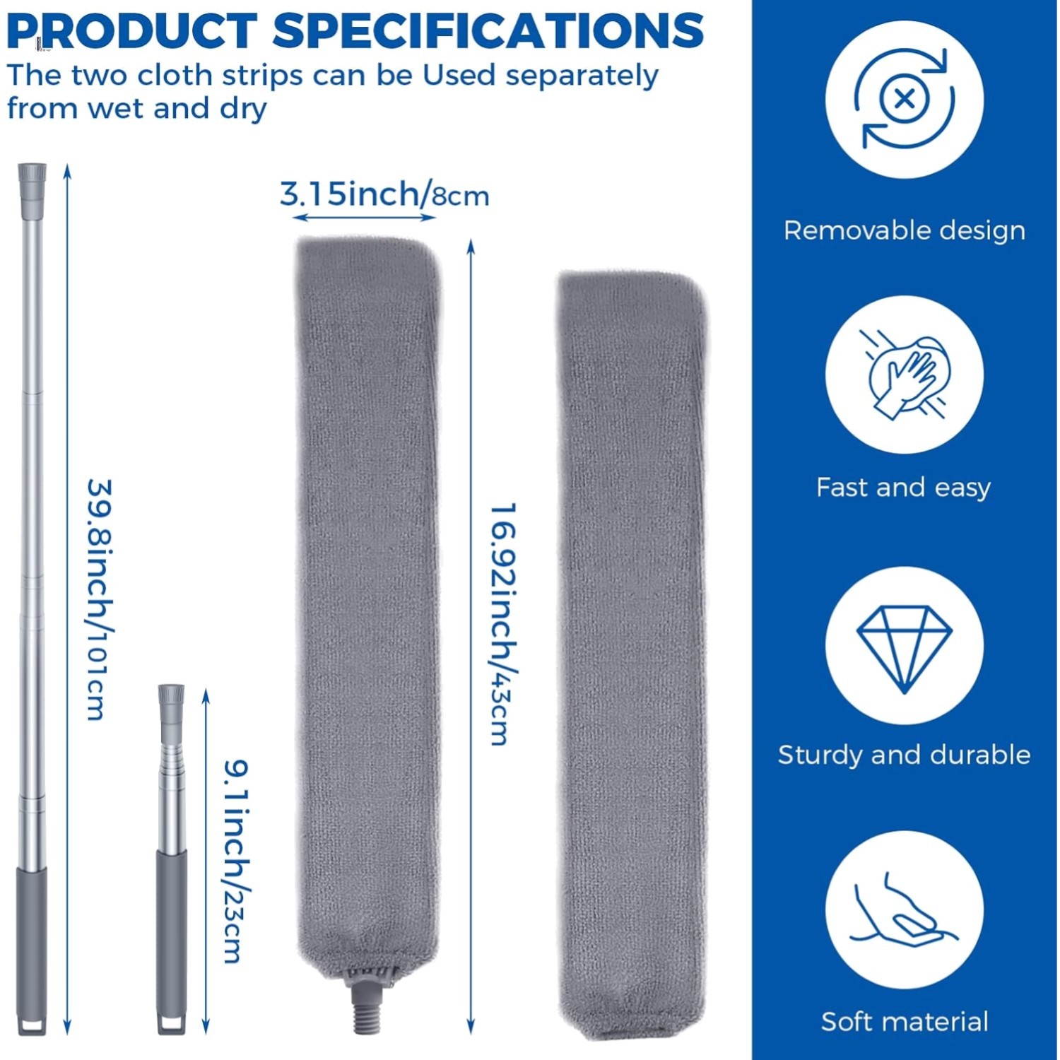 Adjustable 60-Inch Microfiber Gap Duster - Perfect for Cleaning Under Appliances