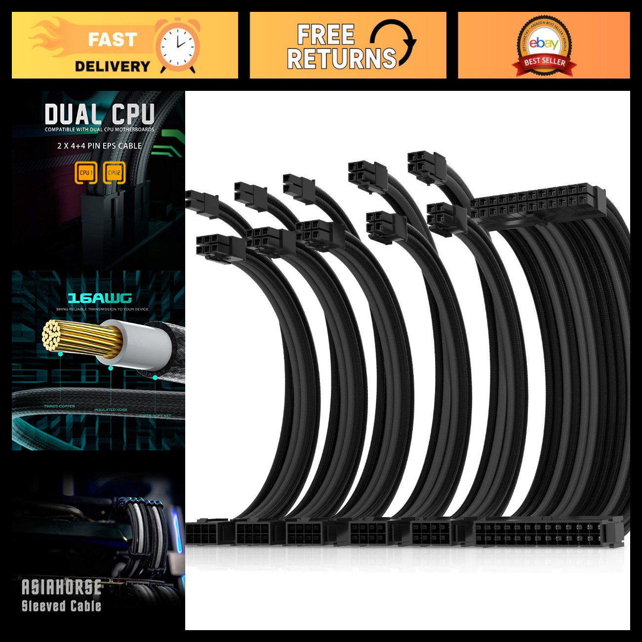Power Supply Extension Cable Kit 1x24-PIN & 2x8-PIN (4+4) M/B, 3x8-PIN (6+2) PCI