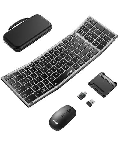 Portable Foldable Keyboard and Mouse Combo, Bluetooth×2+USB A+USB C(4 in 1) Conn