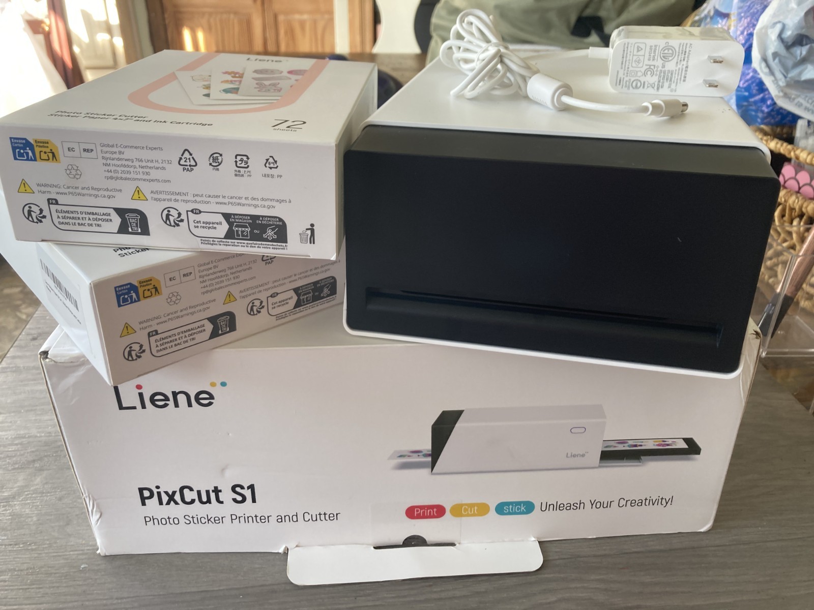 Liene  PixCut S1 Photo Sticker Printer and Cutter White 2 Boxes of Sticker Paper