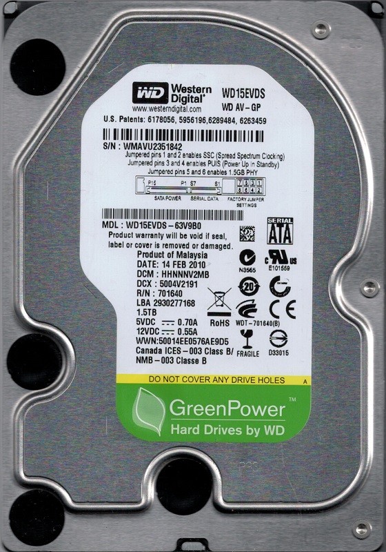 WD15EVDS-63V9B0 DCM: HHNNNV2MB WMAVU Western Digital 1.5TB