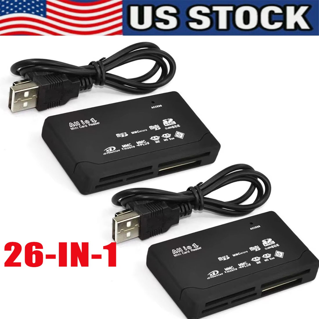 Memory Card Reader Mini 26-IN-1 USB 2.0 High Speed For CF xD SD MS SDHC LOT