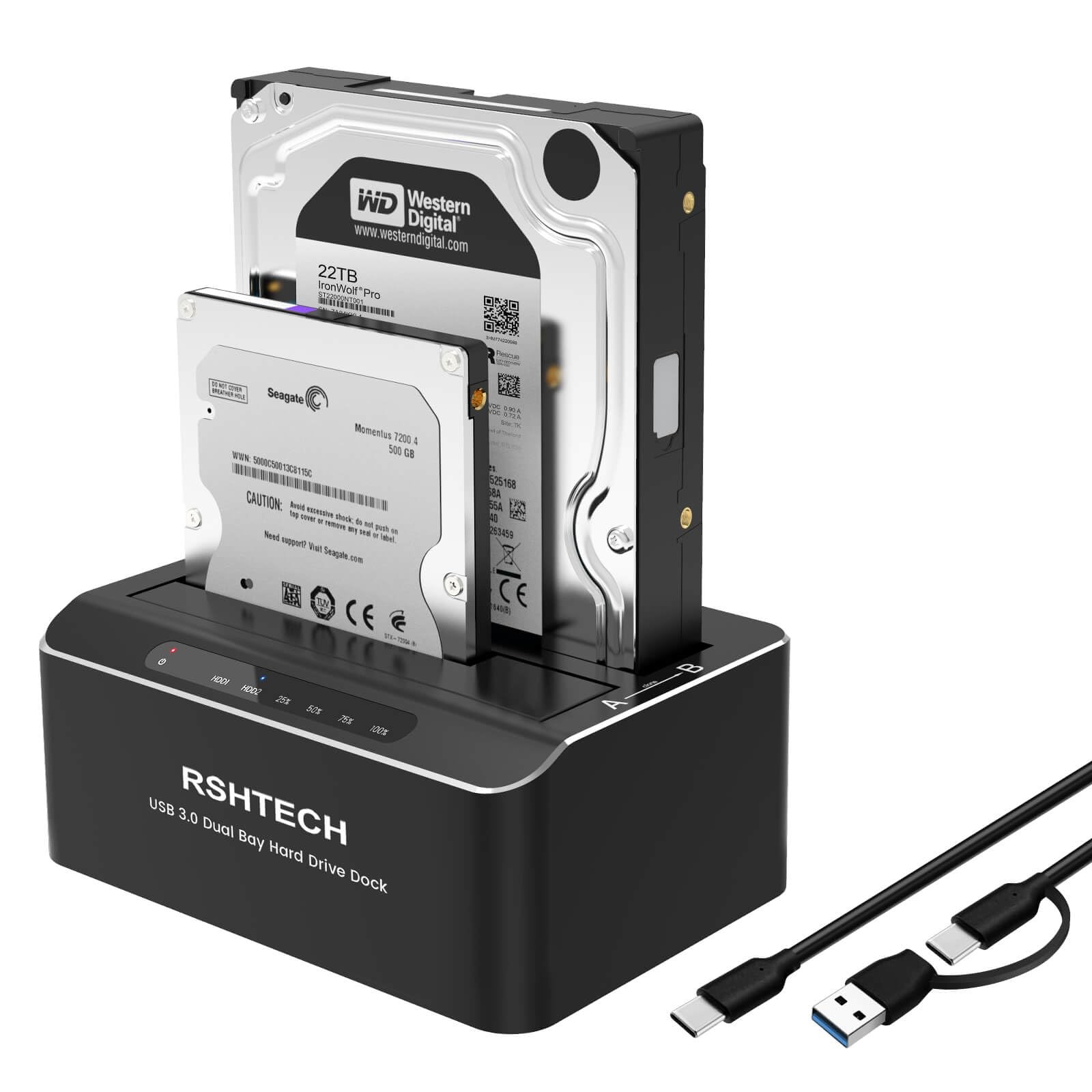 RSHTECH Hard Drive Docking Station Aluminum USBC/USB 3.0 to SATA Dual Bay Har...