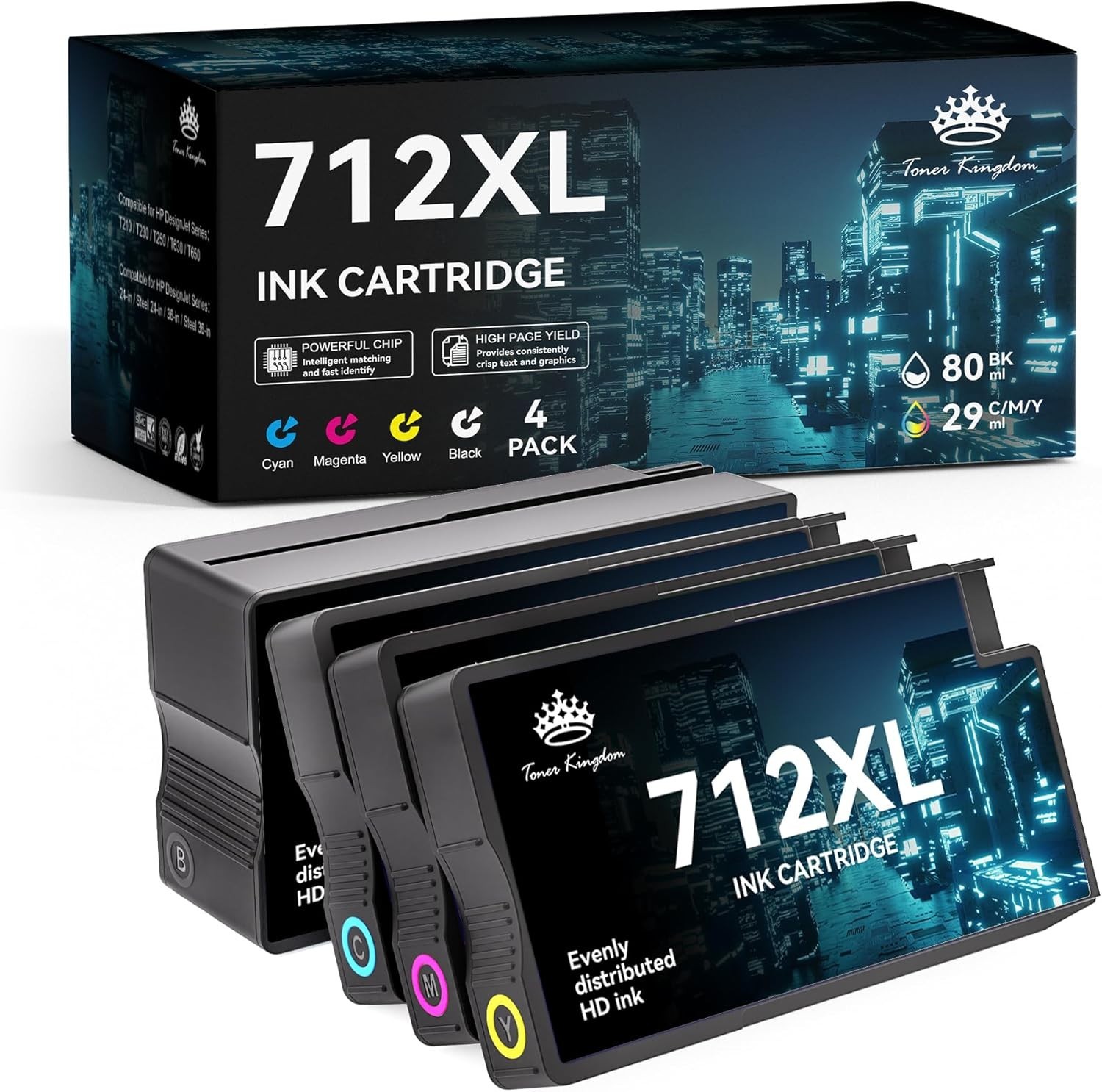 712XL Ink Cartridges Compatible Replacement for HP 712XL 712 Ink Cartridges Comb