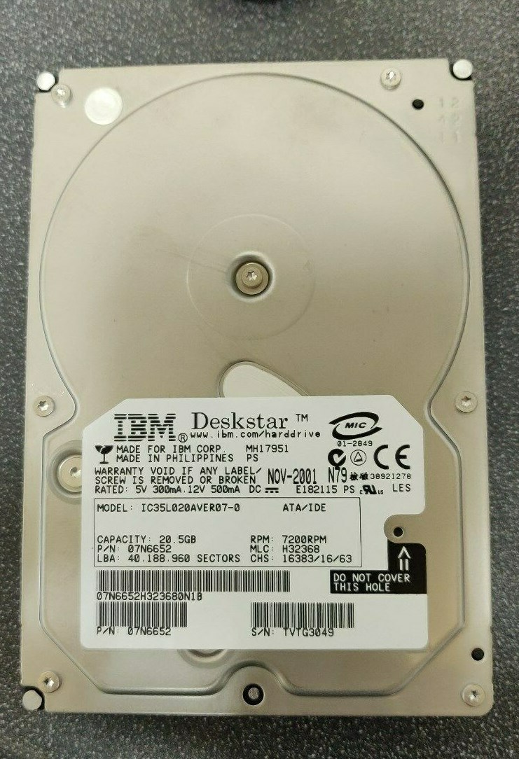 IBM 07N6652 20.5GB IDE 7.2K RPM 3.5" Hard Disk Drive - NEW Pull