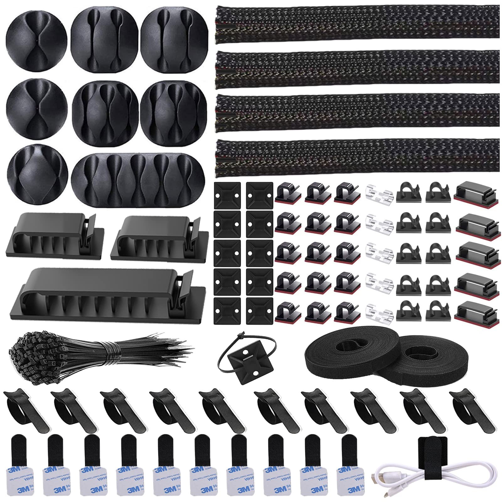 N NOROCME 192 PCS Cable Management Kit Sleeve Holder Clips Straps Ties
