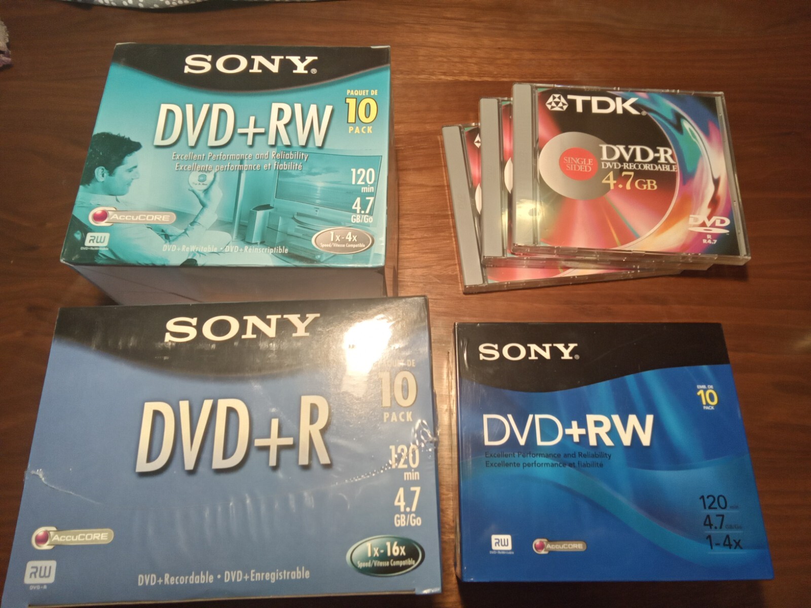 NEW Sony DVD+R/RW ReWritable LOT TDK 120 Min 4.7 GB/Go 1x-4x 1X-16X