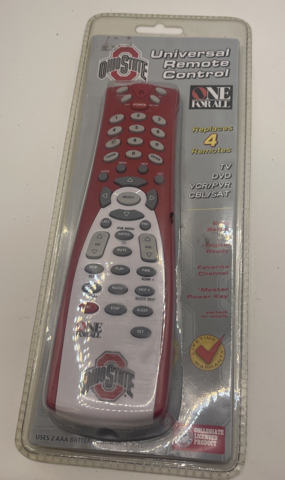 Ohio State Buckeyes One For All Universal Remote Control #00104 TV VCR DVD CBL