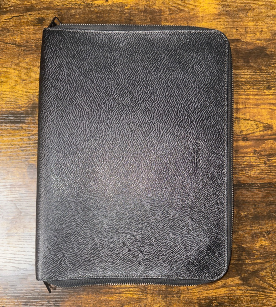 Coach Black Crossgrain Leather Zip-Around Tech Folio iPad Tablet Sleeve Case