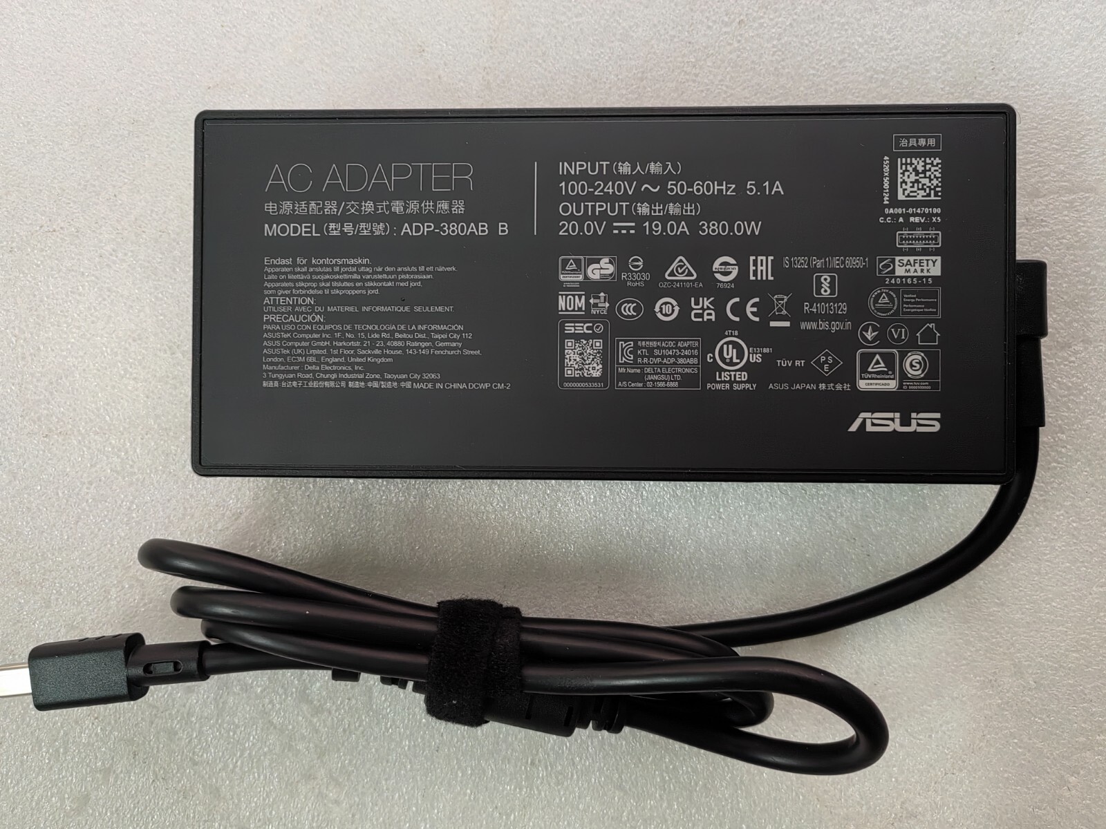 20V 19A ADP-380AB B For ASUS ROG Strix G18(2025) Rectangle Conn 380W Adapter OEM