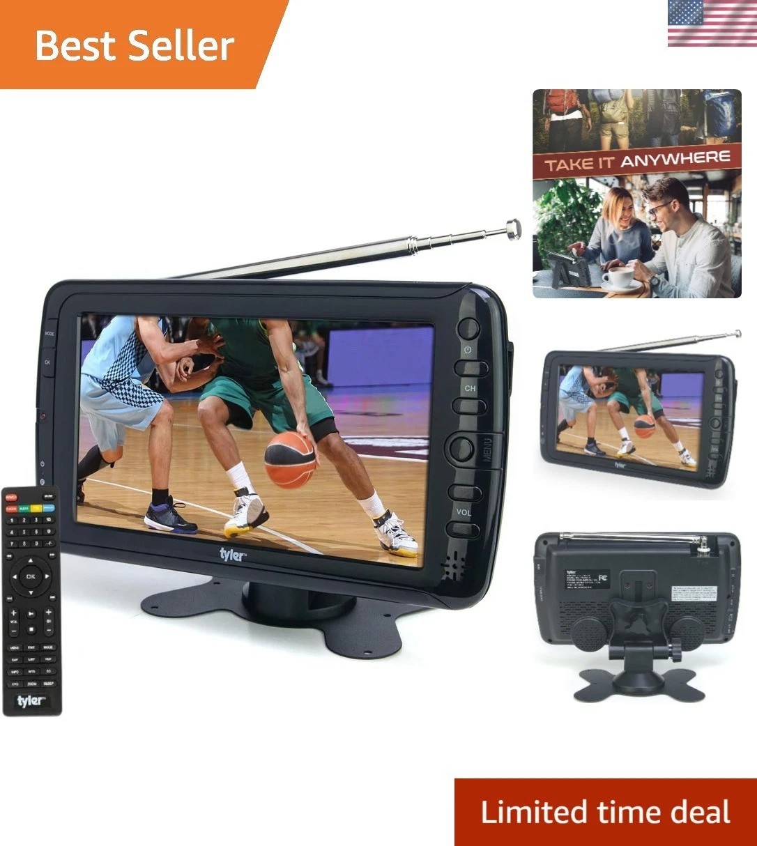 7" Portable TV LCD Monitor Rechargeable Battery Powered Wireless Capability H...