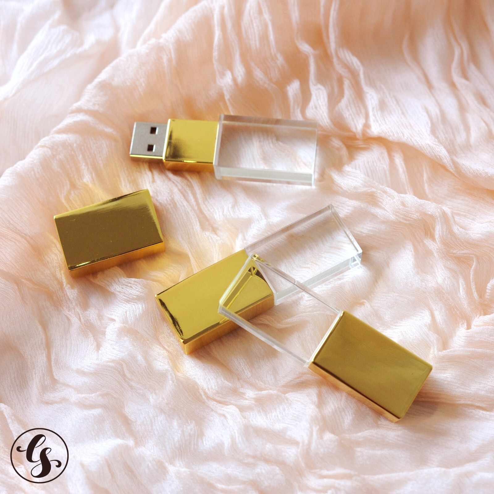 Gold Glass USB Flash Drive Engraved Wedding Gift USB Box Pendrive Custom