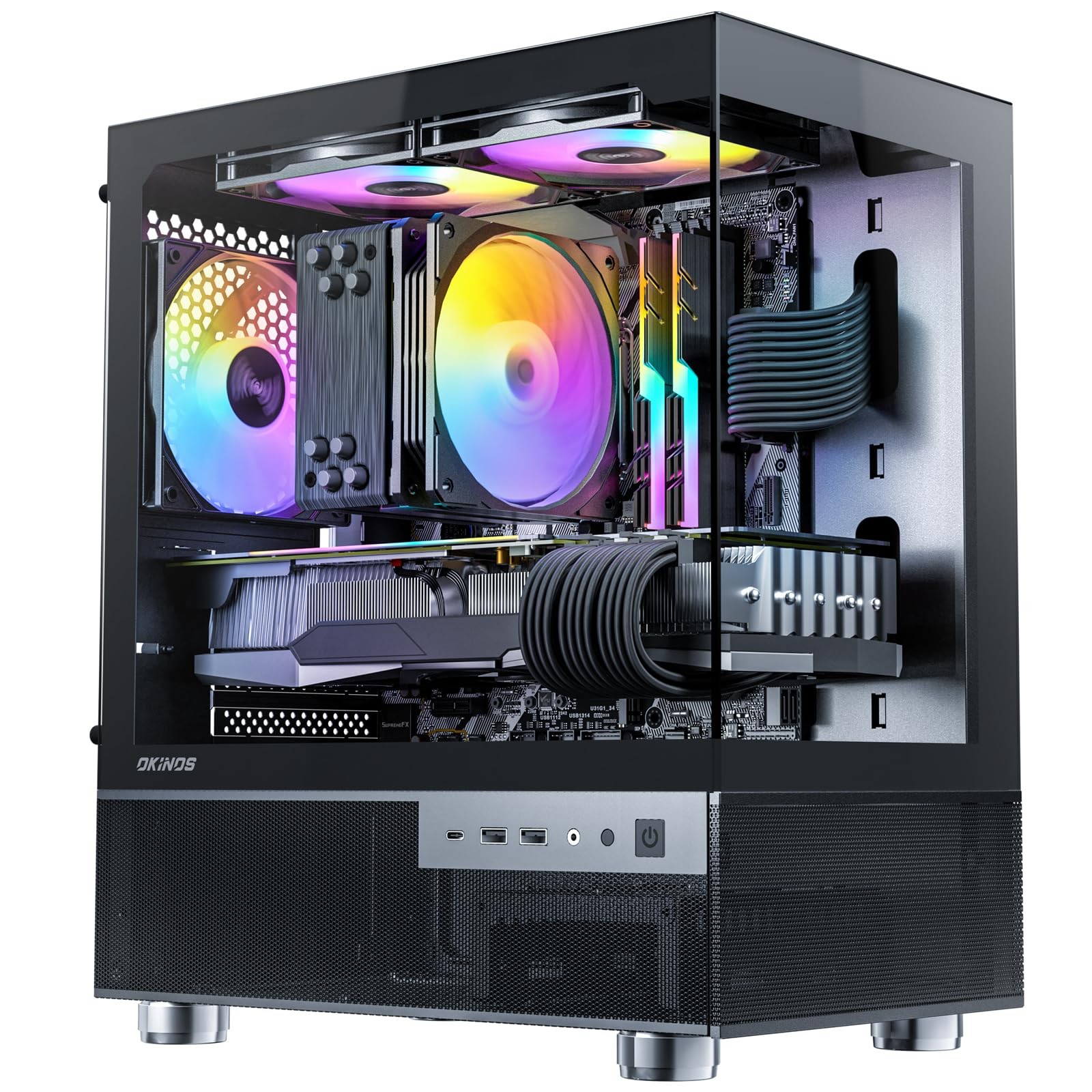Okinos Aqua 3, Micro ATX Case, MATX PC Case with 3 X 120mm 3-Pin ARGB Fan Pre-In