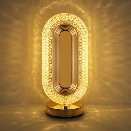 Bedside Table Lamp for Bedroom, 3 Way Dimmable Touch Lamp, Gold A Gold + Clear
