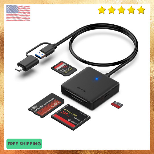 Memory Card Reader 4-in-1 USB 3.0 & USB-C Adapter for SD, Micro SD, MS, CF Cards