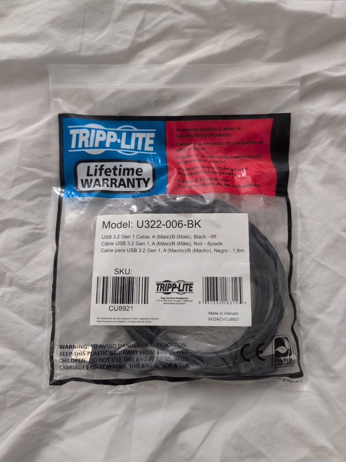 Tripp-Lite USB-A To USB-B 3.2 Gen 1 Cable 6 Ft Black USB Type A To B U322-006-BK