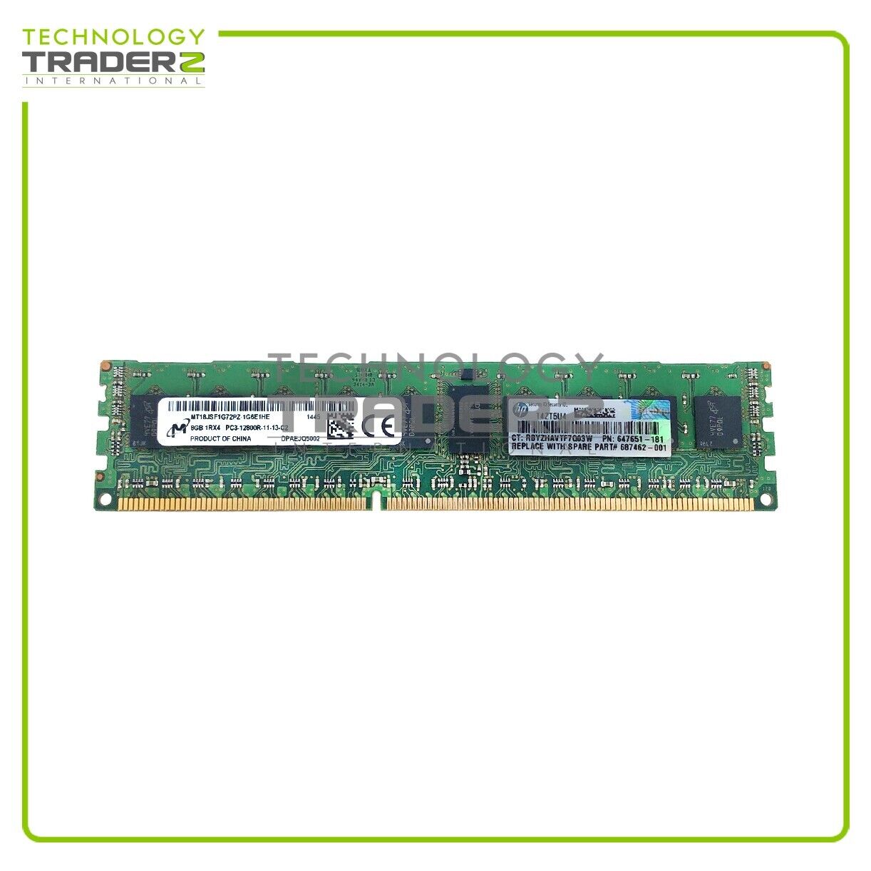 647879-B21 HP 8GB PC3-12800 DDR3-1600MHz ECC REG Single Rank Memory 647651-181