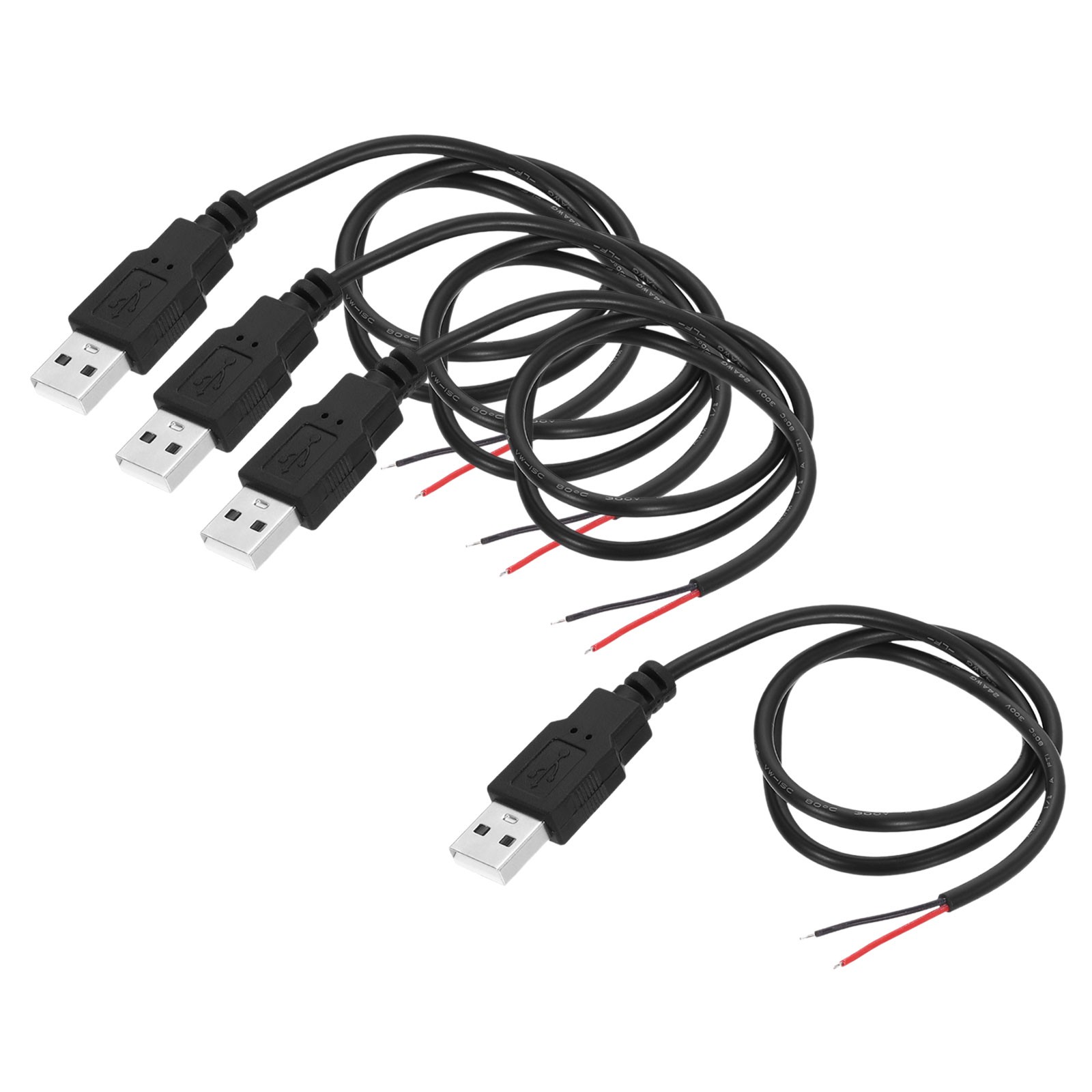 Micro USB Male to 2Pin Bare Wire 24AWG 20", 4Pcs Open End Pigtail Power Cable