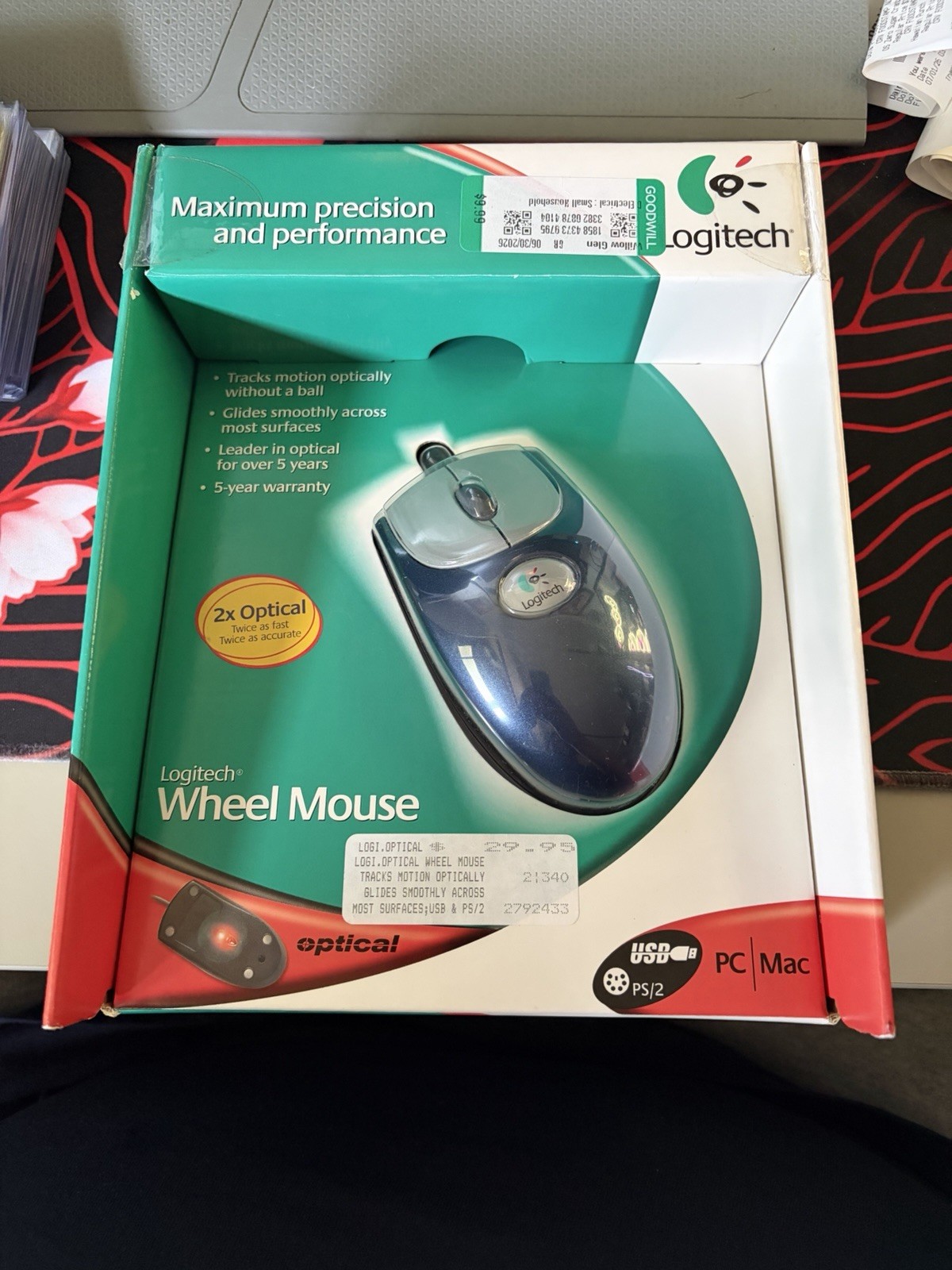 VTG Logitech wheel mouse 2x optical Blue 2001