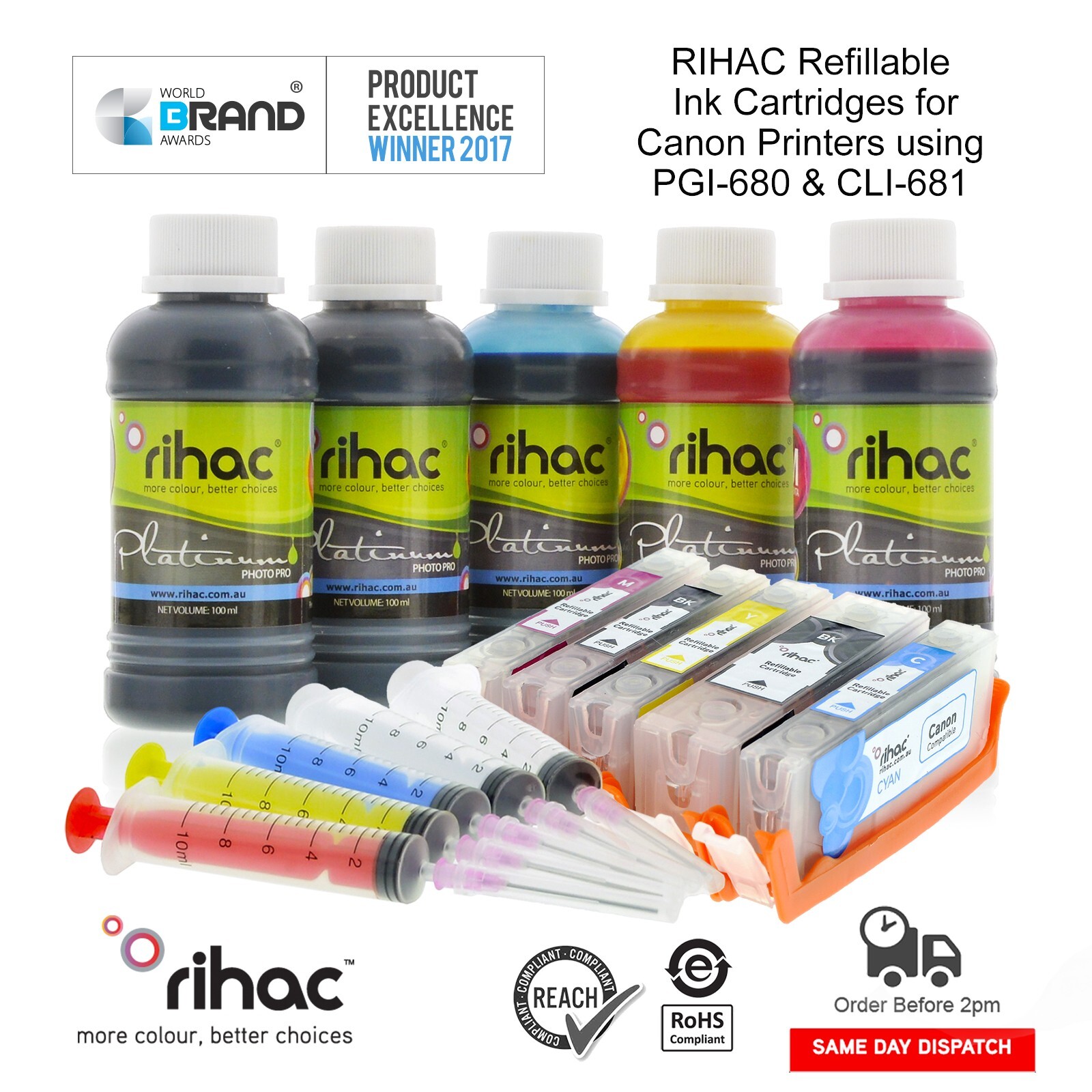 RIHAC Refillable Ink Cartridge for Canon PGI-680 CLI-681 TS9560 TS9565 TS706