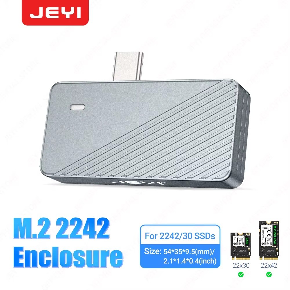 JEYI NVMe SSD Enclosure USB-C Direct Plug M.2 2230/2242 10Gbps Aluminum