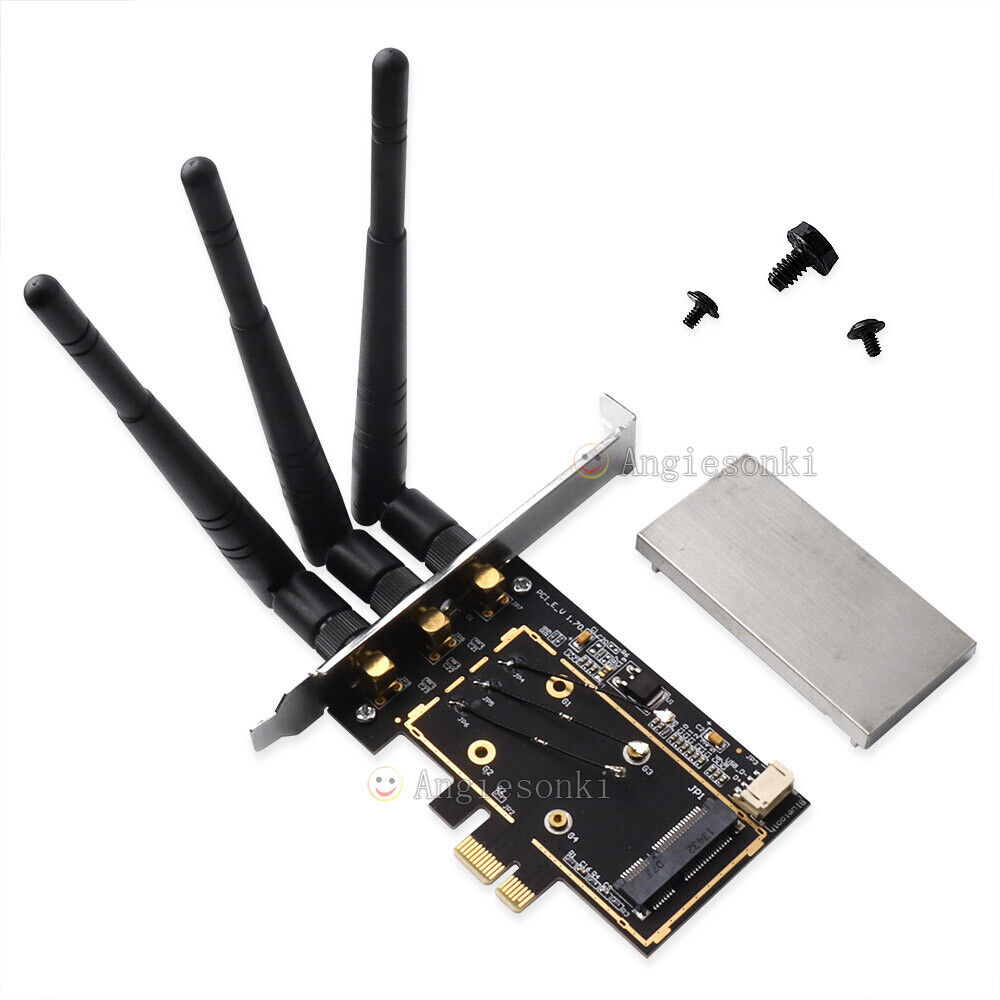 Mini PCI-e to PCI-e 1x 16x Desktop PC 3 Antennas Adapter for Wireless Wifi Card