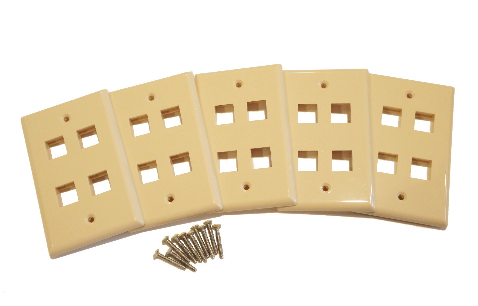 (5) Pack of 4 Keystone Port Single Gang Data Wall Plates Beige