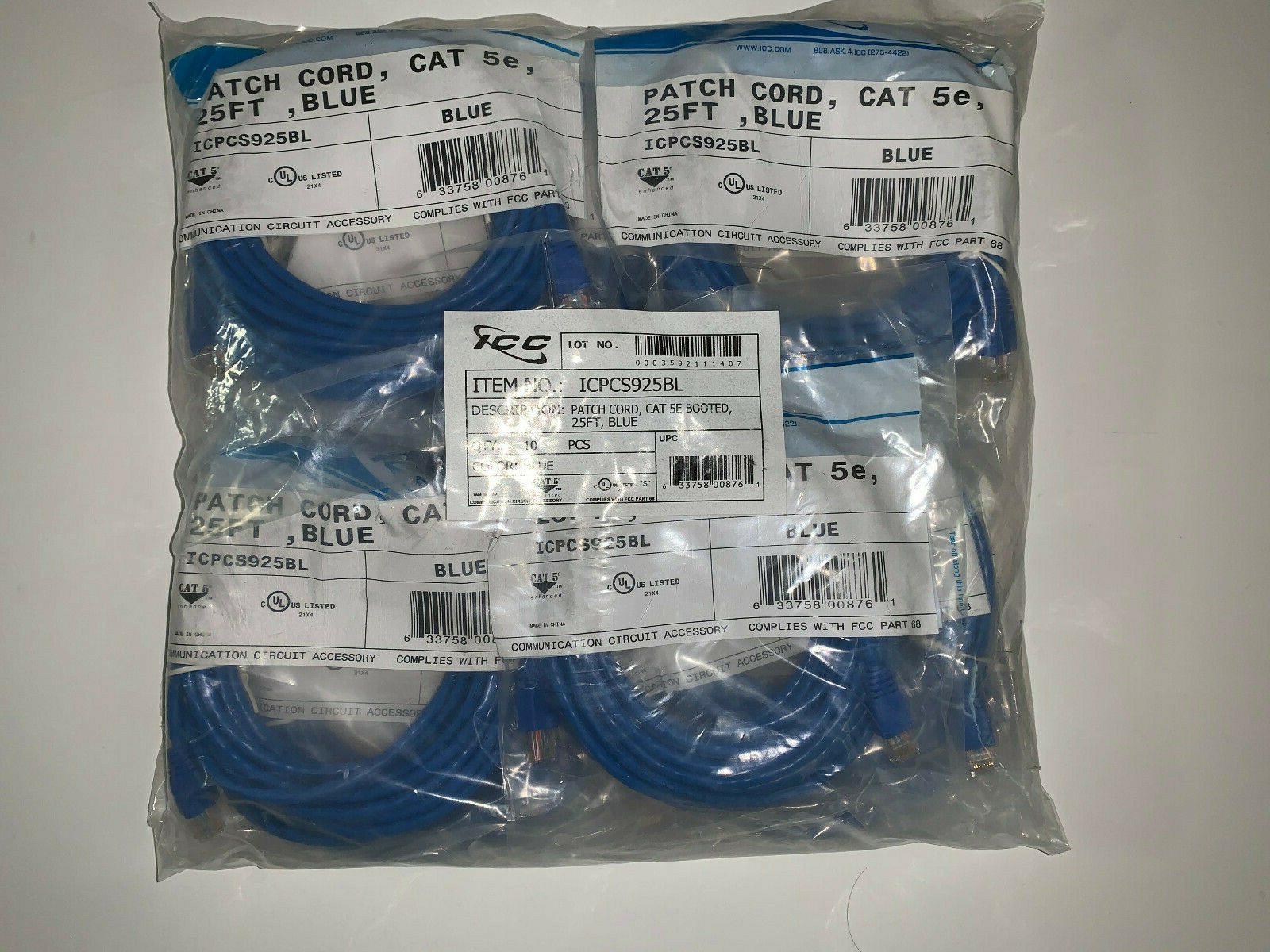 PACKAGE OF 10 ICC 25 FT. BLUE C5E PATCH CABLES, MOLDED BOOT ***NEW PRICE***