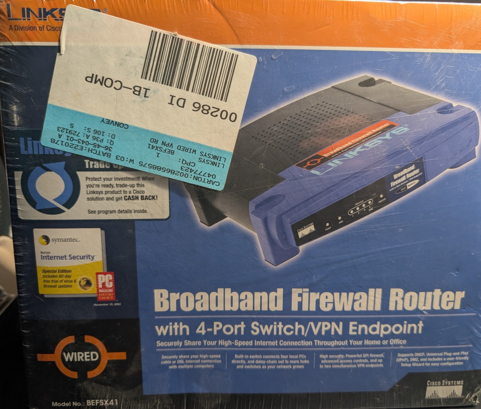 Linksys BEFSX41 Broadband Firewall Router 4-Port Switch VPN Endpoint Wired Blue