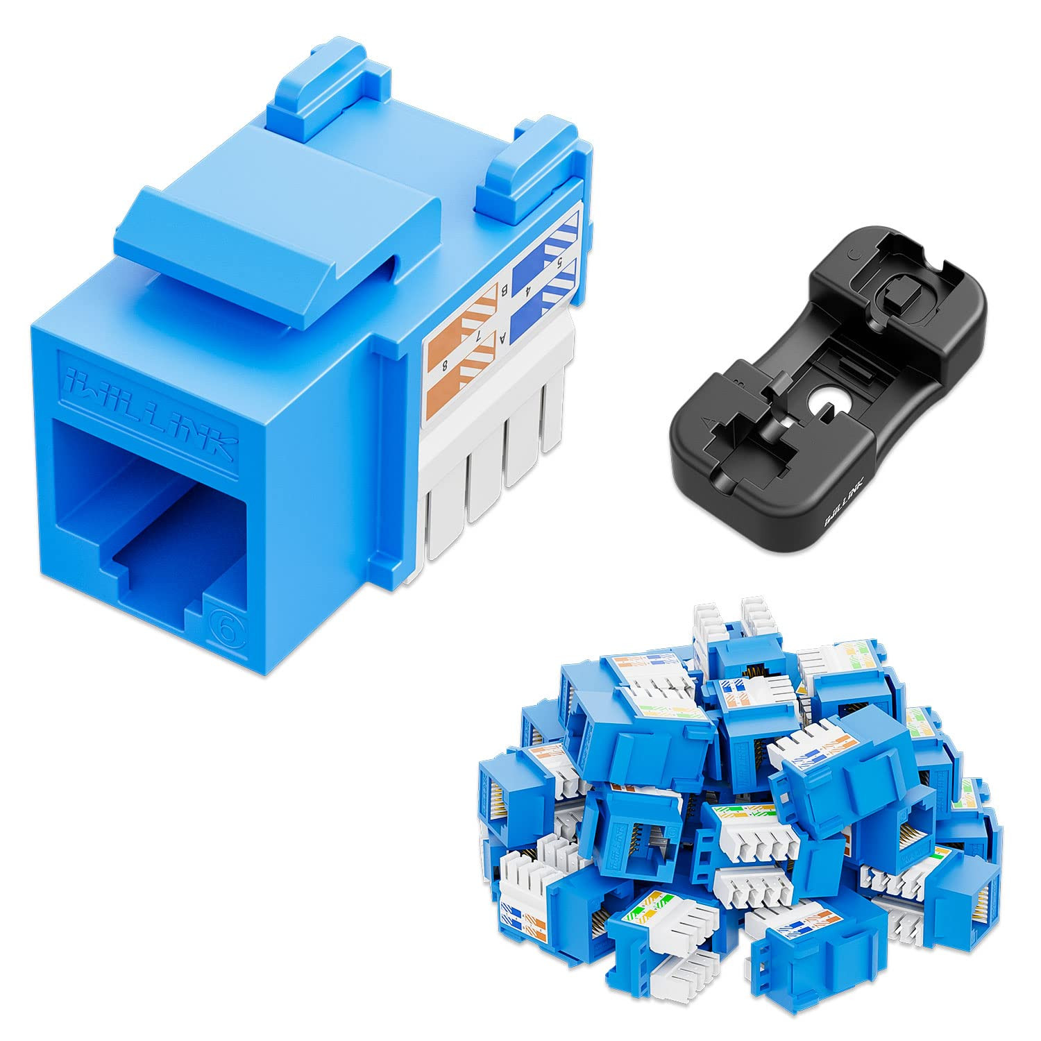 10Gbps Cat6 Keystone Jack, 25-Pack, Blue
