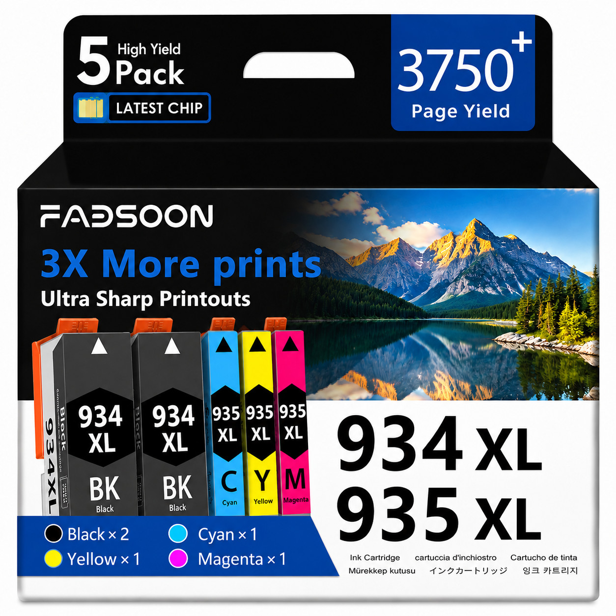934XL 935XL 5PK BK/C/M/Y High Yield Ink Replacement for OfficeJet Pro 6830 6230