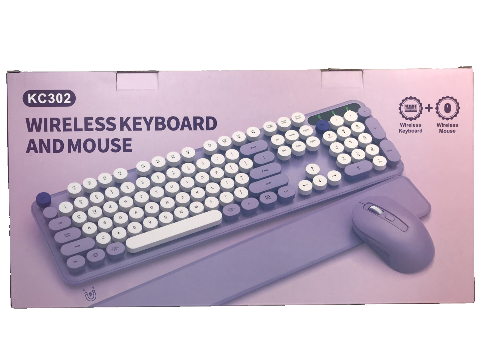 Sablute Wireless Keyboard Mouse Combo Retro Keyboard w Round Keycaps 2.4G Purple