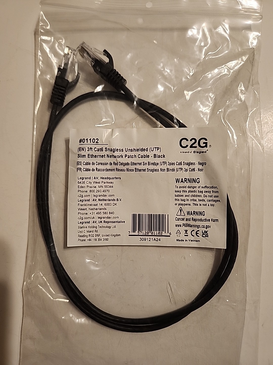 C2G 3ft Cat6 Snagless Unshielded Slim Ethernet Network Patch Cable - 