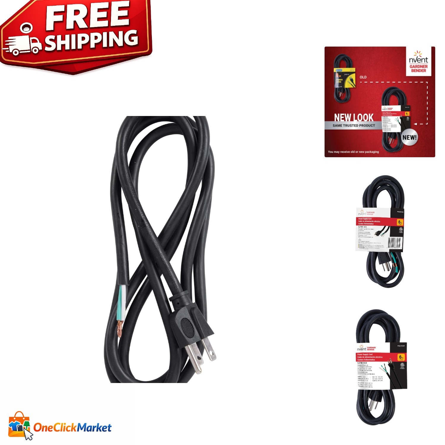 Heavy-Duty 6ft Replacement Power Cord - Grounded 14/3 SJTW Cable for Appliances