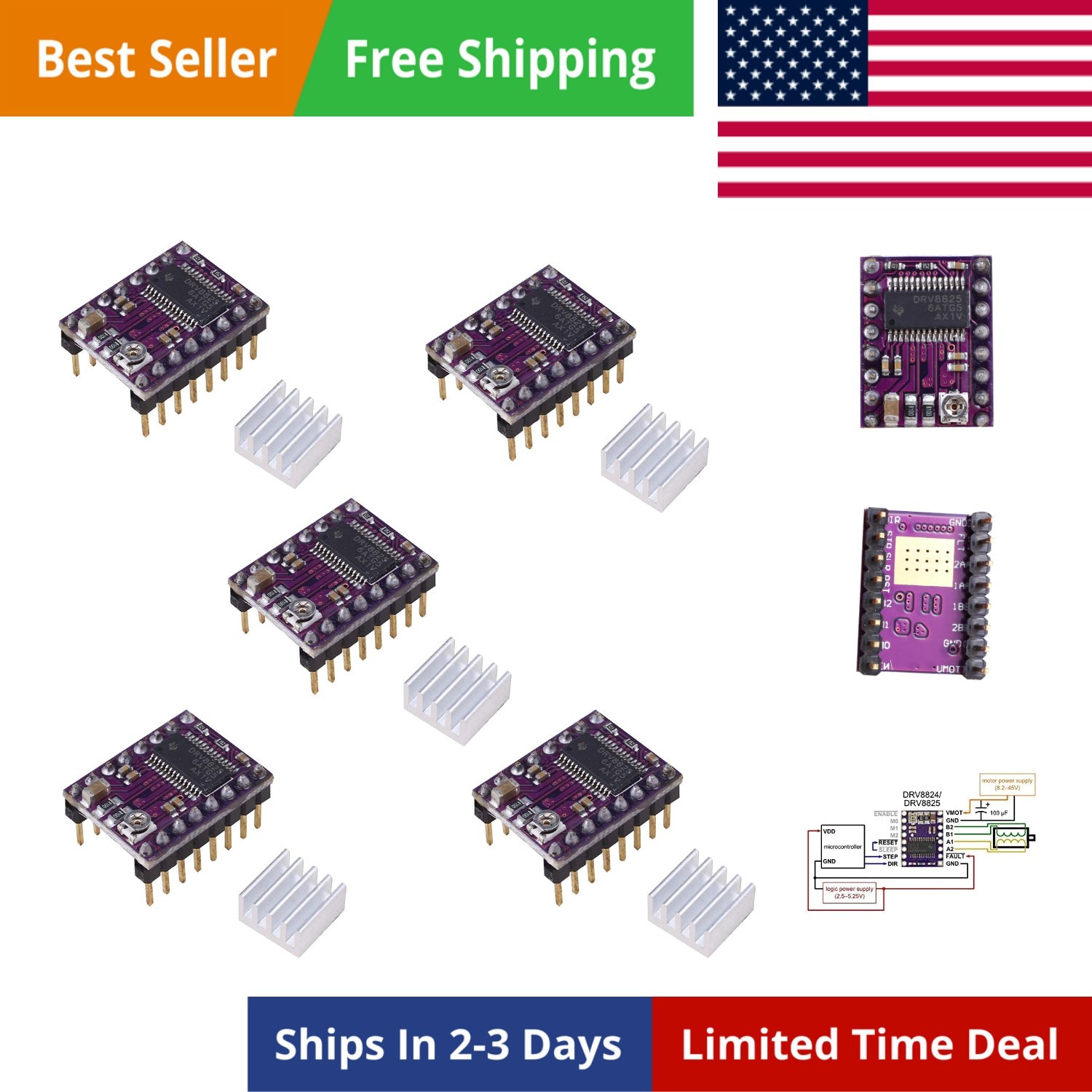 3D Printer Parts Stepper Motor Driver Module with Heat Sink for Ramps 1.4 Ste...
