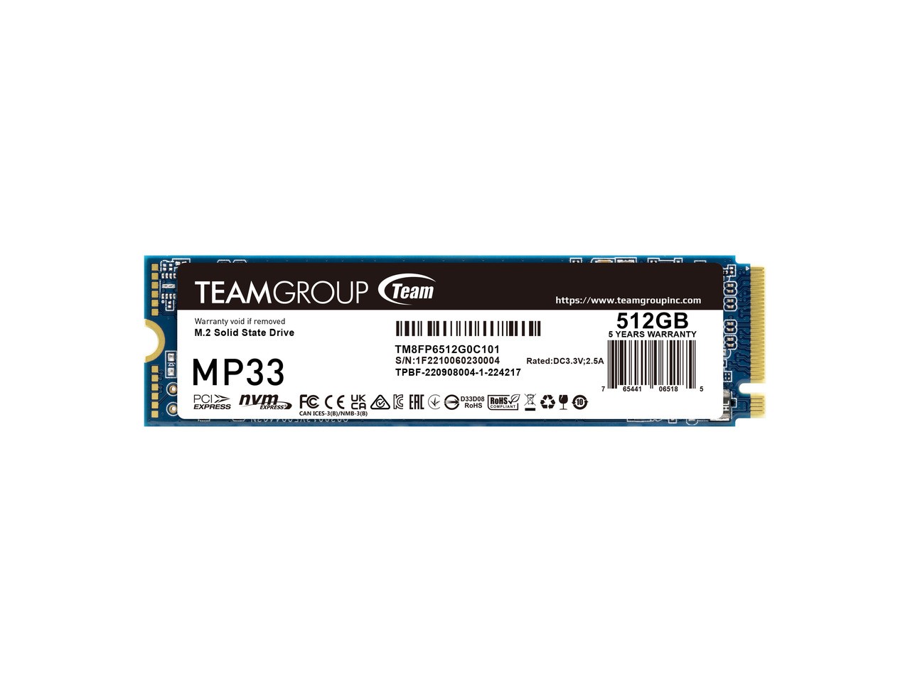 TEAMGROUP MP33 512GB SLC Cache 3D NAND TLC NVMe 1.3 PCIe Gen3x4 M.2 2280