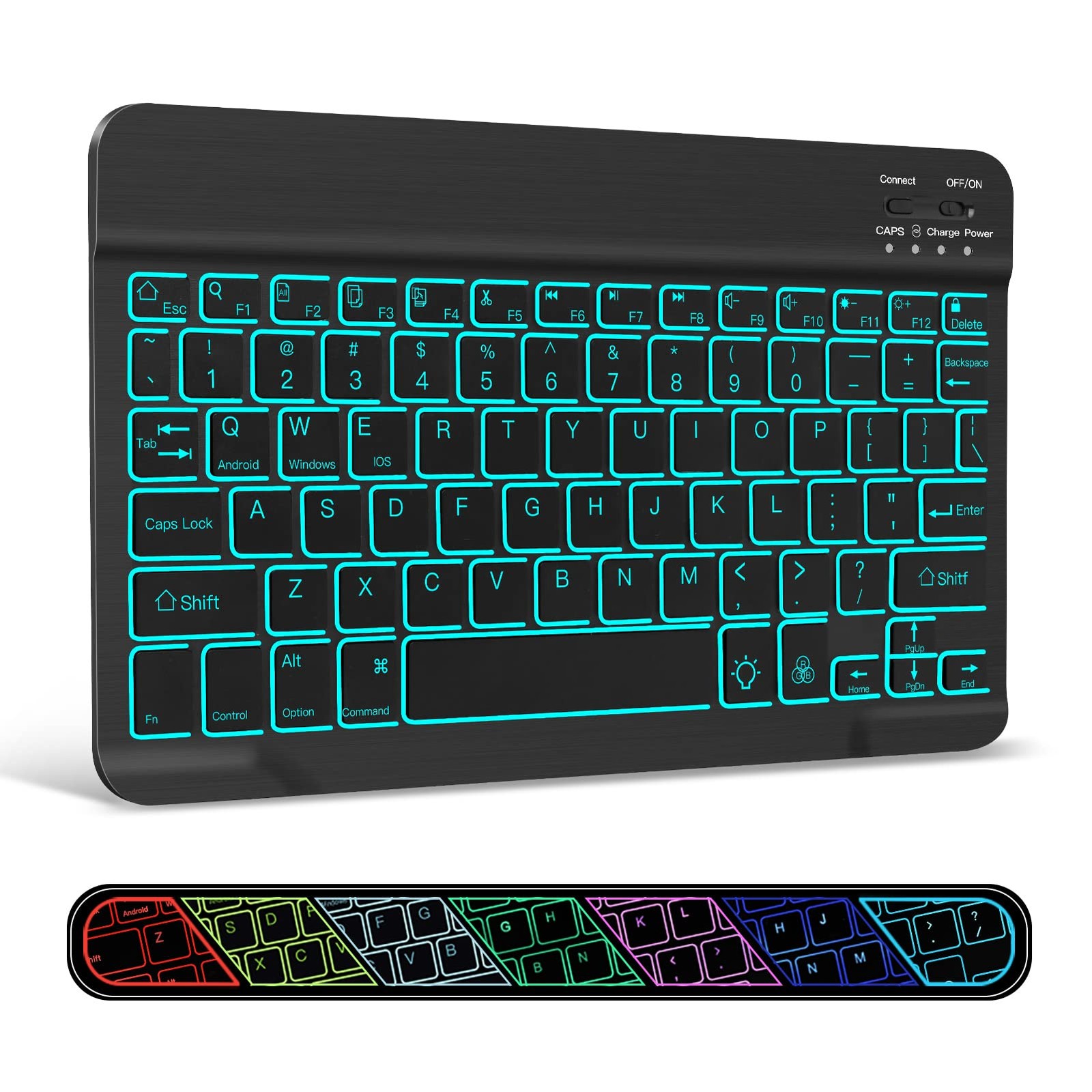 Ultra-Slim Wireless Bluetooth Keyboard - 7 Colors Backlit Universal Rechargea...