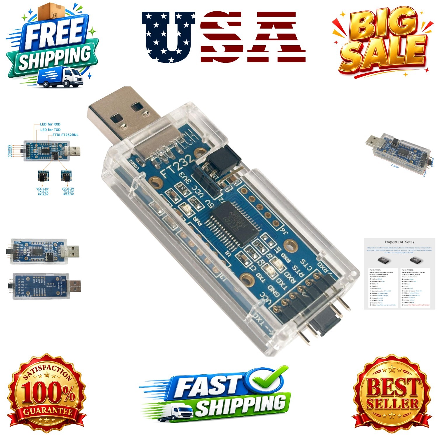 SH-U09C USB to TTL Serial Adapter with FTDI FT232RL Chip Compatible with Wind...