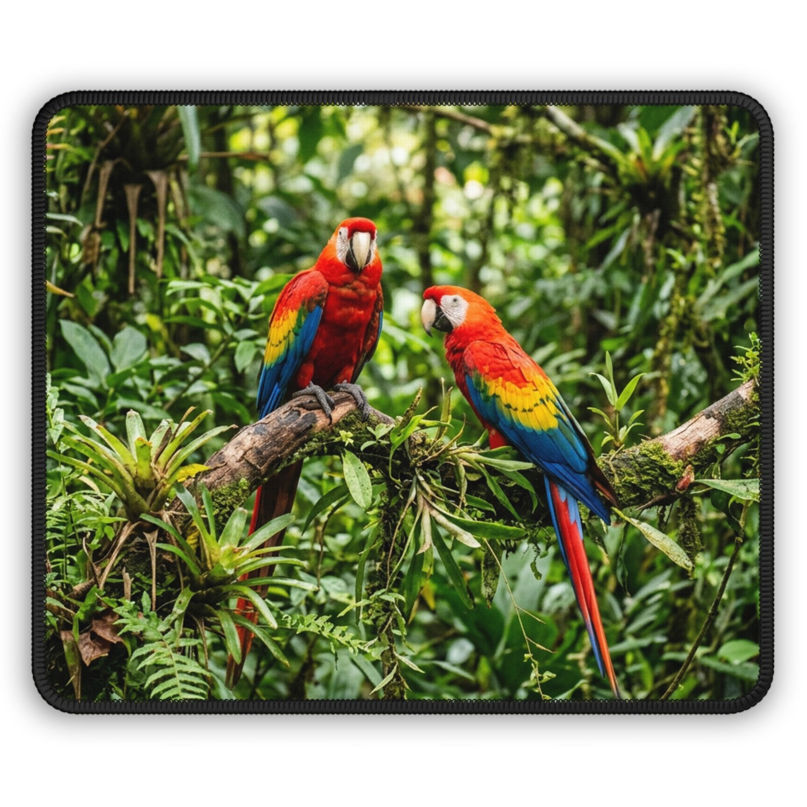 Scarlet Macaws Jungle Art Gaming Mouse Pad | Tropical Parrot Print