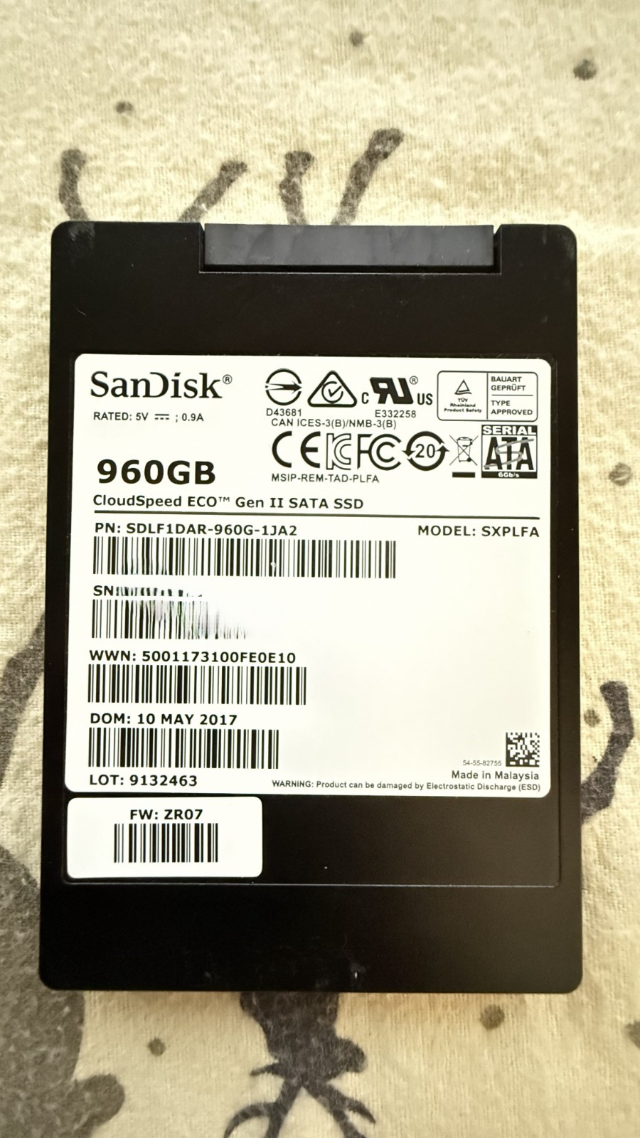 960GB SATA SSD – Health 99% – Enterprise Class – Low Hours – Secure Erase