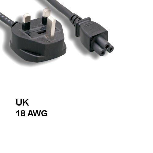 Kentek 6' ft 18 AWG UK 3 Prong Power Cord IEC-60320 C5 to BS 1363 w/ Fused BSI