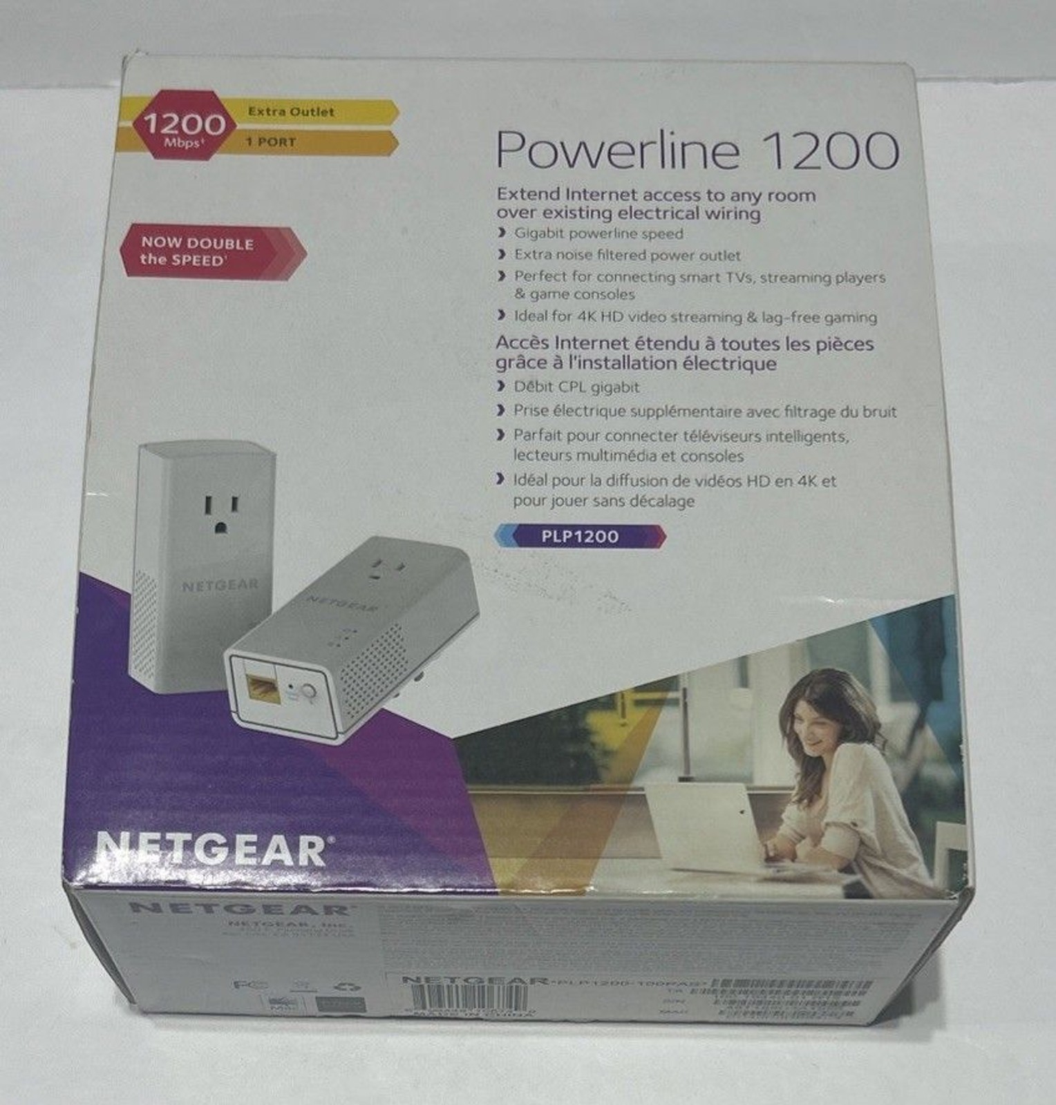 Netgear PowerPoint 1200 + Extra Outlet Network Extender Ethernet Wired PLP1200
