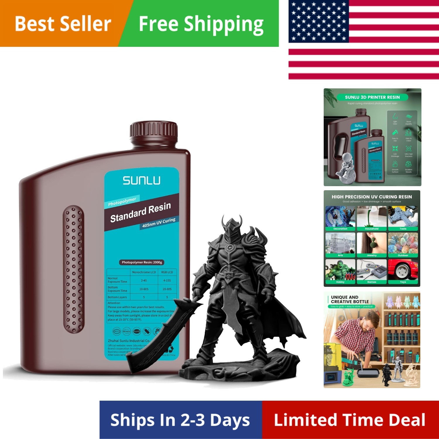 Upgraded 2KG Standard 3D Printer Resin, 405nm UV-Curing Resin LCD/DLP/SLA 3D ...