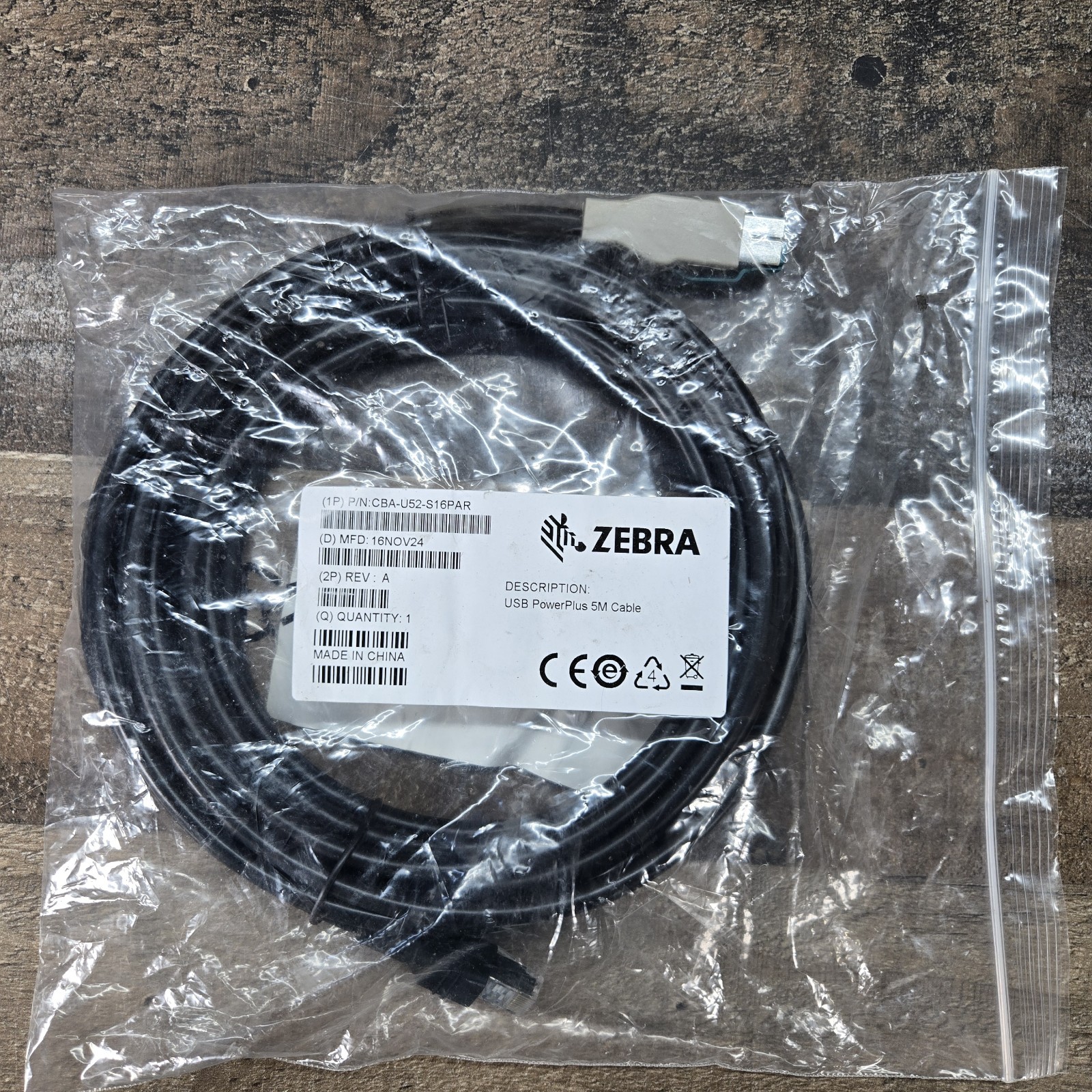Zebra CBA-U52-S16PAR Powerplus USB Cable 5M/16ft for MP7001/MP6000 - NEW