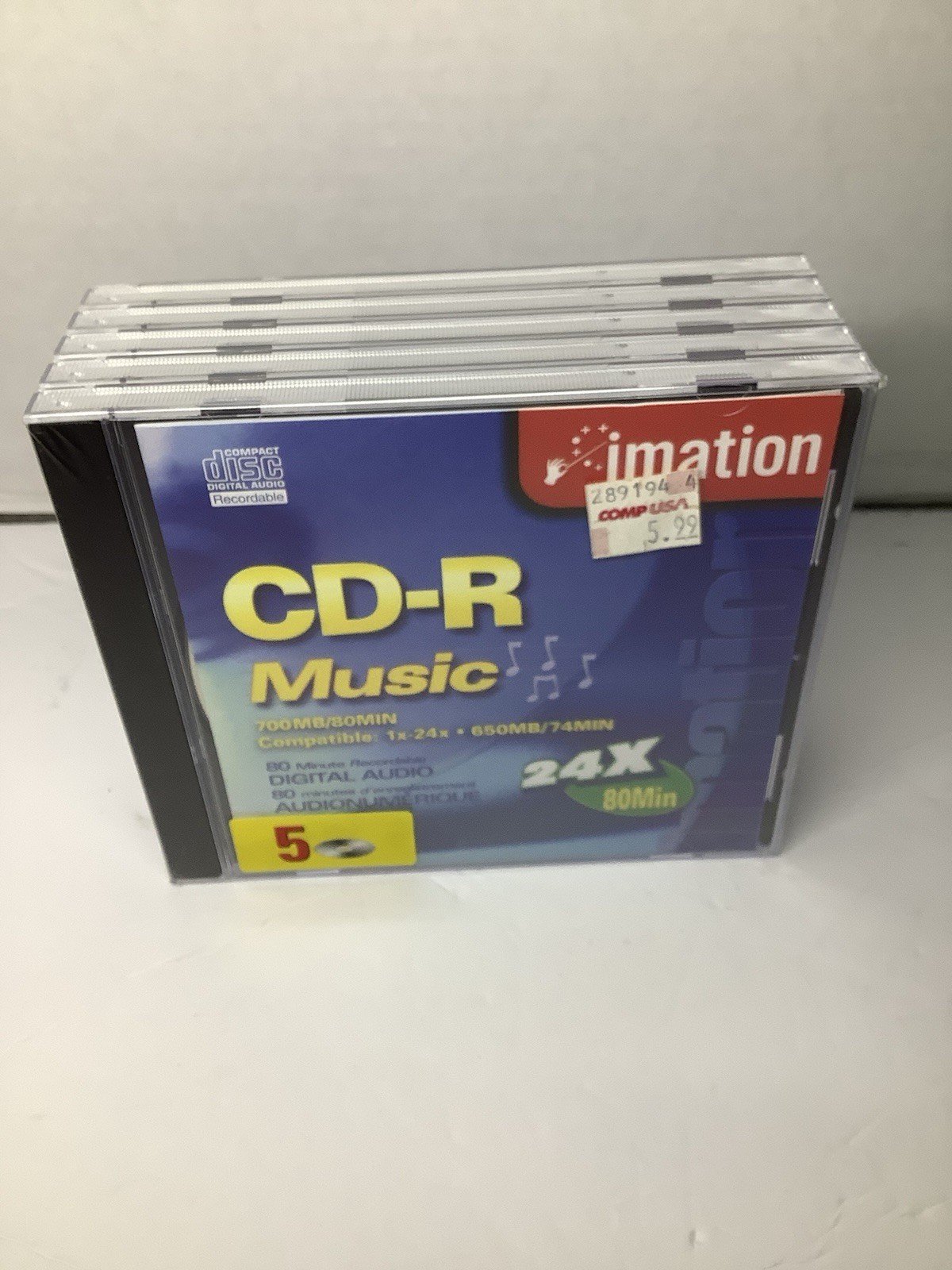 Imation CD-R  5Pack w/ Jewel Cases 1x-4x 650 MB 74 Min Data Music Opened Box