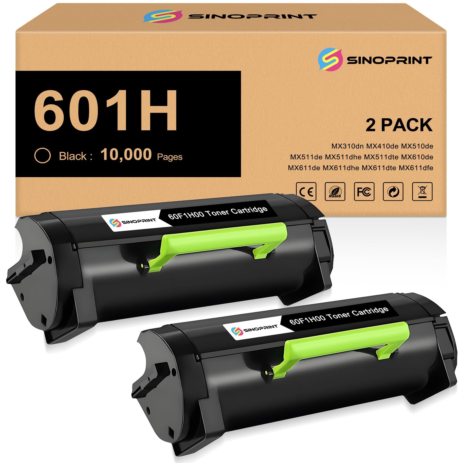 ** NEW Lexmark Toner | 601H / 60F1H00 | Black | High Yield | Compatible | 2-Pack