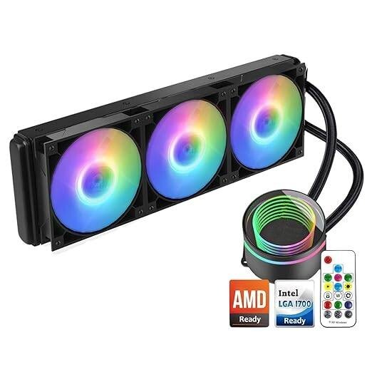 Enfriador de CPU AIO, control remoto con cambio de color, radiador de 360 ​​mm.