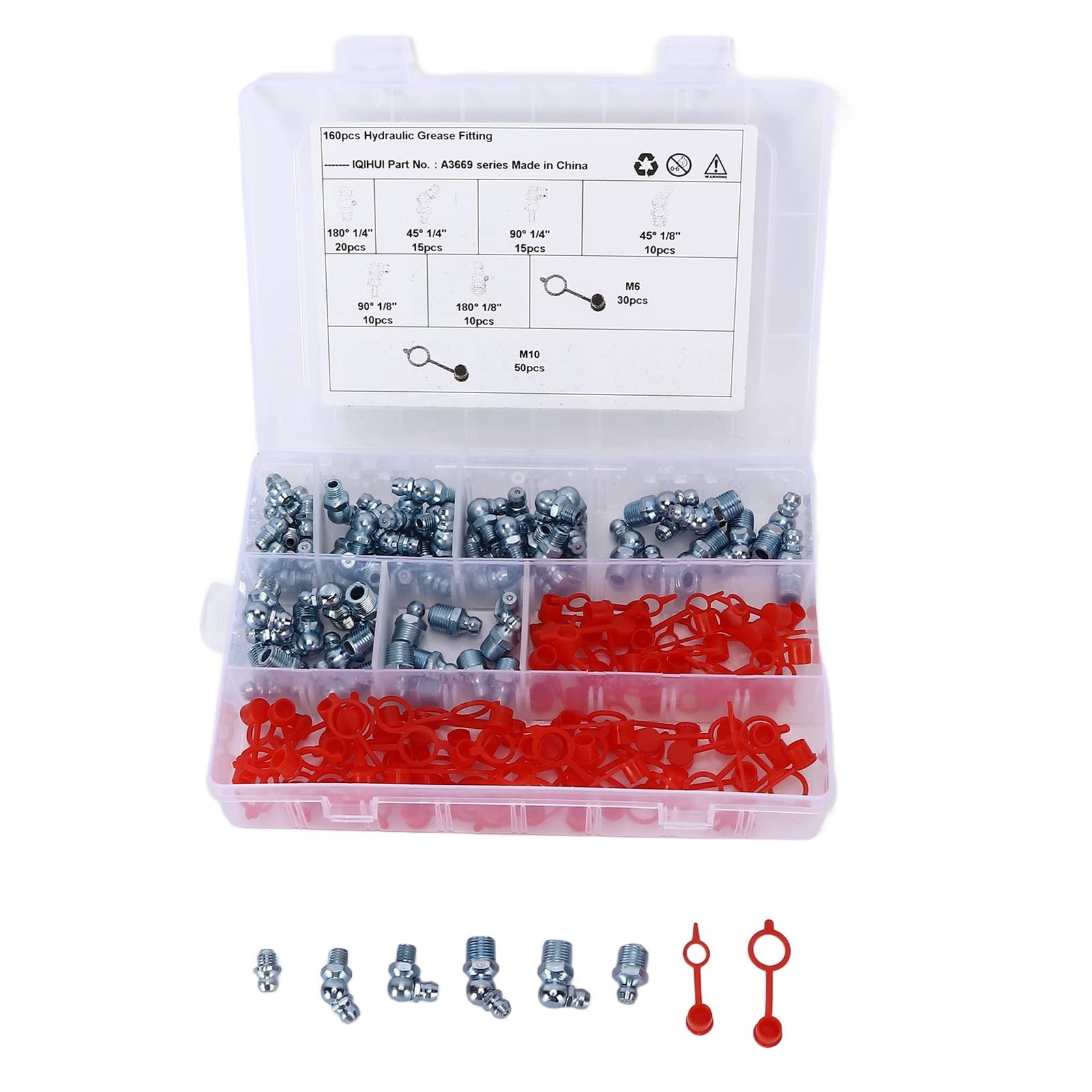 Grease Zerk, 160PCS/Set 6 Sizes British System Lubrication Fitting Hex Grease...