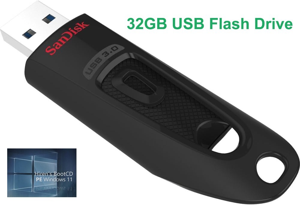 SanDisk Hiren's BootCD Recovery Diagnostic Repair Rescue 32GB USB3.0 Flash Drive